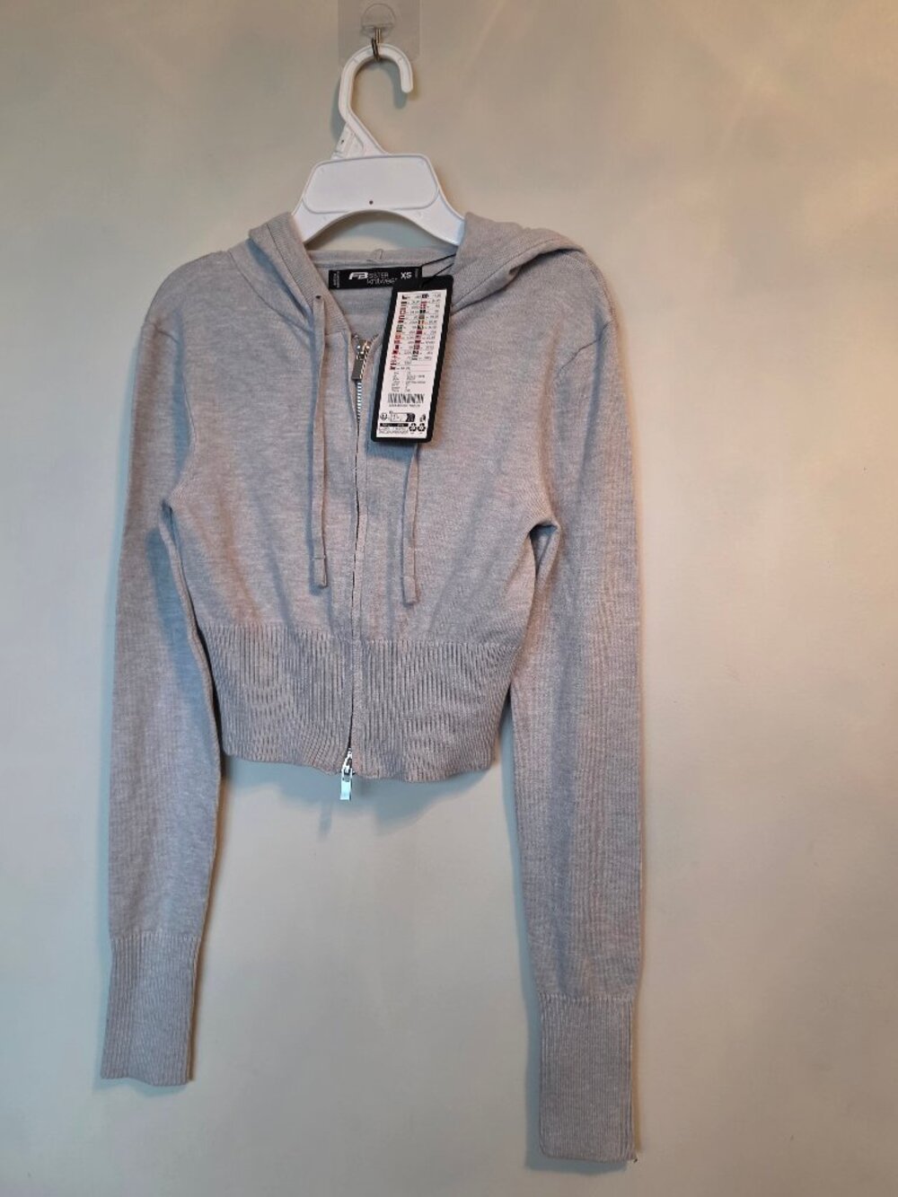 FB Sister Heather Grey Cropped Knit Zip Up Hoodie NWT - Size XS